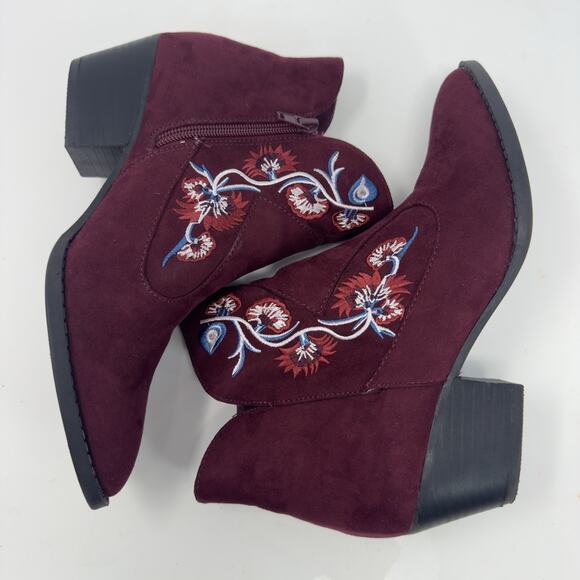Carlos Santana Layne Plum Suede Embroidered Western Boot Shoe Bootie Women 7.5 - Picture 1 of 11
